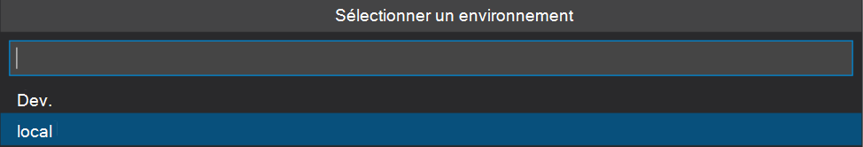 Capture d’écran montrant la liste des environnements.